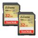 SanDisk Extreme SDHC UHS-I Speicherkarte 2er-Pack 32 GB (V30, 100 MB/s Übertragung, U3, 4K UHD Videos, wasserdicht, stoßfest, temperaturbeständig)