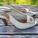 Coach Shoes | Coach Leather Beige Off White Peep Toe Dori Slingback Sandals Heels Shoes 9.5 | Color: Cream | Size: 9.5