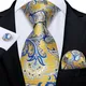 DiBanGu Hommes Cravate Or Jaune Bleu Paisley Cravate de Mariage En Soie Pour Hommes Cravate Hanky