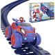 Smoby Toys - Spidey FleXtreme Rennbahn-Set (blau-rot) - flexible Kinder-Rennbahn inkl. 184 Schienenteile (4,40 Meter), Spidey Rennauto & Spinnennetz