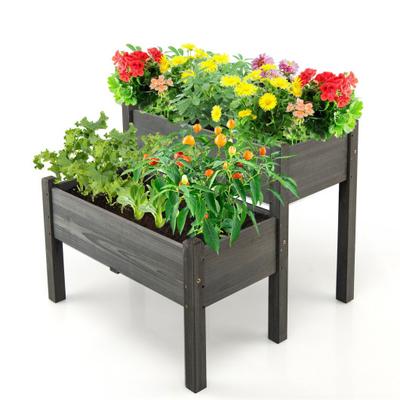 Costway 2 Tier Wooden Raised Garden Bed with Legs ...