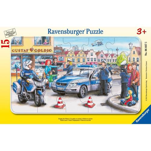 Ravensburger Kinderpuzzle - 06037 Einsatz der Polizei - Rahmenpuzzle für Kinder ab 3 Jahren, mit 15 Teilen