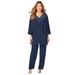 Plus Size Women's Embellished Capelet Pant Set by Roaman's in Navy (Size 26 W)