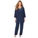 Plus Size Women's Embellished Capelet Pant Set by Roaman's in Navy (Size 36 W)
