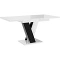 Table repas extensible Masiv - 120/160 x 80 x 75 cm - Blanc brillant/Noir brillant - Blanc brillant
