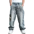 Jean Denim Bleu Clair pour Homme Pantalon Baggy Droit Poche Salomon Hip Hop Skateboard Jambes