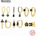 WOOZU-Boucles d'oreilles en argent regardé 925 pour femme fleur romantique goutte d'eau noir