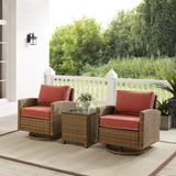 Crosley Bradenton 3Pc Outdoor Wicker Swivel Rocker Chair Set