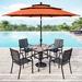 Lark Manor™ Alyah 5-piece Steel Patio Outdoor Dining Set w/ Umbrella, Metal Stackable Chairs | 37 W x 37 D in | Wayfair