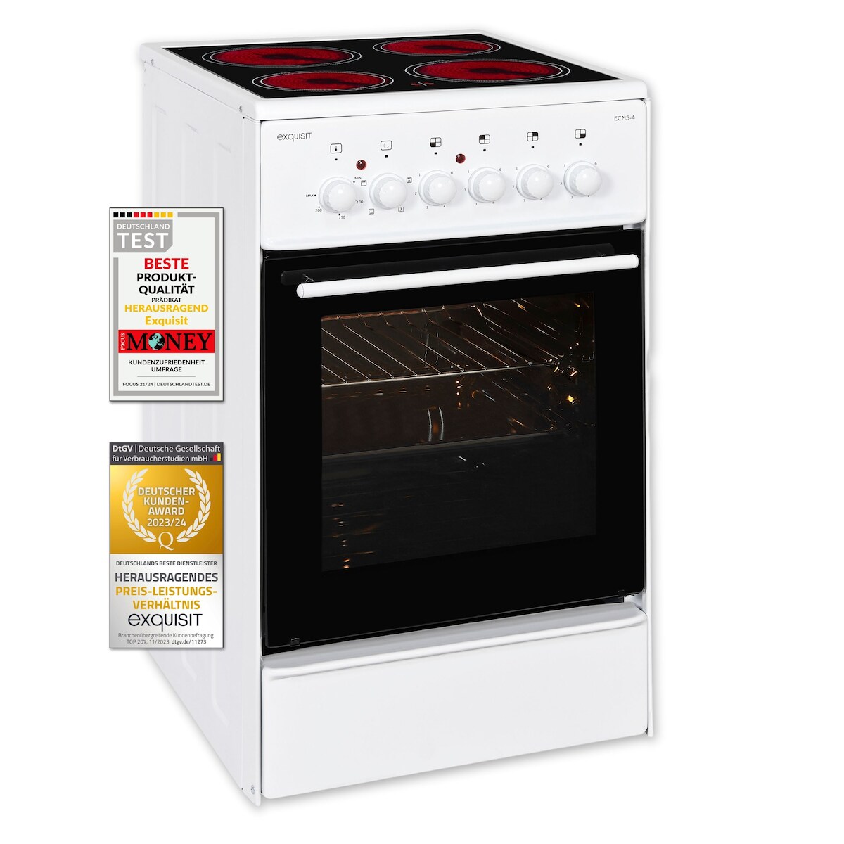 Exquisit ECM 5-4.1 Elektro-Standherd | Ober-/Unterhitze | Grill | Multifunktion | Backofen-Volumen: 47 l | EEK: A | Weiß Image