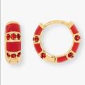 Kate Spade Jewelry | Kate Spade Rare Form Red Striped Small Huggies Earrings Gold Nwt | Color: Gold/Red | Size: Os