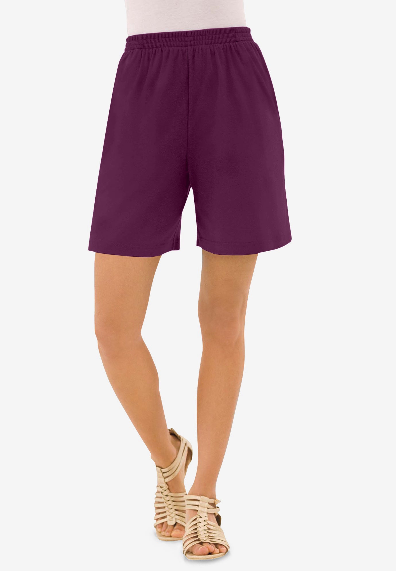 Plus Size Women's Plus Size Soft Knit Pull-On Short by Roaman's in Dark Berry (Size 3X) Pull On Elastic Waist