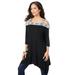 Plus Size Women's Cold-Shoulder Handkerchief-Hem Ultra Femme Tunic by Roaman's in Black (Size 38/40)