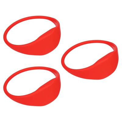 3Pcs RFID Proximity Silicone Wristbands 13.56MHz Read Only Ring Type Red