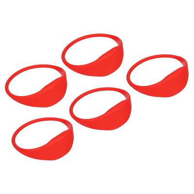 5Pcs RFID Proximity Silicone Wristbands 13.56MHz Read Only Ring Type Red