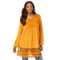 Plus Size Women's Scoopneck Lace Bib Tunic by Roaman's in Rich Gold (Size 12)