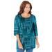 Plus Size Women's Easy Fit 3/4-Sleeve Scoopneck Tee by Catherines in Deep Teal Textured Plaid (Size 1X)