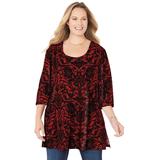 Plus Size Women's Easy Fit 3/4-Sleeve Scoopneck Tee by Catherines in Classic Red Lace (Size 0X)