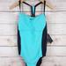 Nike Swim | Nike Womens Teal Black One Piece Ribbed Swimsuit Nessa409-318 Size L (Msrp $88) | Color: Black/Green | Size: L