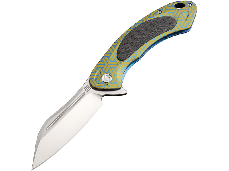 Artisan Cutlery Immortal Framelock Blue Folding Knife 3.63" satin finish S35VN stainless blade Blue titanium handle with carbon fiber onlay 1818G-BU02