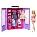 Barbie Ultimate Closet, Kleiderschrank mit über 15 Kleidern und Accessoires, Set zum Aufklappen, inkl. 1 Puppe, Geschenk für Kinder, Spielzeug ab 3 Jahre,HJL66