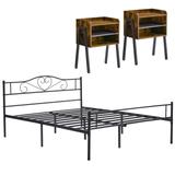 Taomika 3-Pieces Modern Bedroom Set with Brown Nightstand and Black Bed