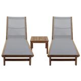 Courtyard Casual Deck Side Teak 3 Piece Chaise Set with 1 Heritage Side Table and 2 Chaise Loungers