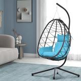 Egg Chair with Stand Indoor Outdoor Swing Chair Patio Wicker