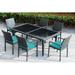 Red Barrel Studio® Ohana 7 Piece Stackable Outdoor Dining Set Glass/Wicker/Rattan in Black | 70 W x 40 D in | Wayfair