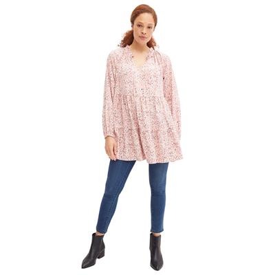 Plus Size Women's Ruffle-Neck Tiered Tunic by ellos in Ivory Rose Floral (Size 30/32)