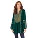 Plus Size Women's Embroidered Boho Tunic by Roaman's in Emerald Green (Size 40 W)