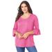 Plus Size Women's Bell-Sleeve Ultimate Tee by Roaman's in Vintage Rose (Size 42/44) Shirt