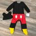 Disney Pajamas | Disney’s Mickey Mouse Bodysuit And Hat, Footed Jumpsuit, Baby Clothes Sleepwear | Color: Black/Red | Size: 9-12mb