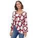 Plus Size Women's Bell Sleeve A-Line Knit Tunic by ellos in Maroon Red Graphic Print (Size 26/28)