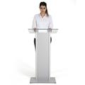 MT Displays Tempered Clear Glass Podium w/ Aluminum Front Panel Black Lectern Pulpit Desk Metal | 43.9 H x 15.7 W x 23.6 D in | Wayfair