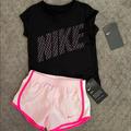 Nike Matching Sets | Girls Nike 2 Pc Short Set Outfit Tee Shorts Shirt Sport Wear Athletic Swing Top | Color: Black/Pink | Size: 2tg