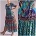 Anthropologie Dresses | Anthropologie Abstract Print Puff Sleeves Pleated Metallic Plumeti Maxi Dress S | Color: Blue/Red | Size: S