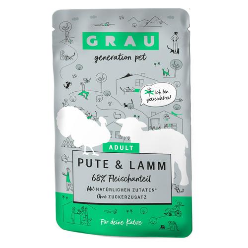 Sparpaket: 32x125g GRAU Adult Getreidefrei Pute & Lamm Katzenfutter nass