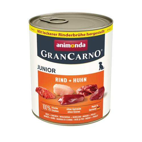 Sparpaket 24 x 800 g Rind & Huhn animonda GranCarno Original Junior Hundenassfutter