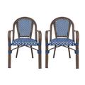 Breakwater Bay Kriston Outdoor Outdoor Bistro Chairs Set Of 2 Wicker/Rattan in Blue | 34.75 H x 22.25 W x 23.25 D in | Wayfair