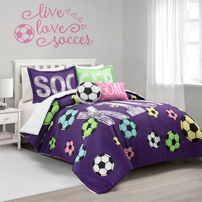 Girls Soccer Kick Reversible Oversized Comforter P...