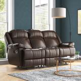 Lark Manor™ Milladore 86" Genuine Leather Pillow Top Arm Reclining Sofa Genuine Leather in Brown | 41.5 H x 86 W x 40.5 D in | Wayfair