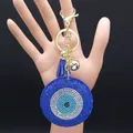 Porte-clés œil turc en cristal pour femme porte-clés femme document en or clé œil de dinde bleue