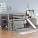 Modern Low Loft Bed with Attached Bookcases and Separate 3-tier Drawers, Convertible Ladder and Slide, Twin Size, Gray