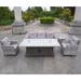 Patio Wicker Sectional Sofa Set with Aluminum Firepit Table