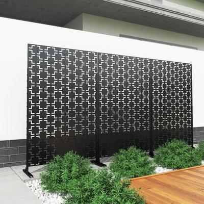 Black Metal Free Standing Outdoor Privacy Screen for Patio Garden