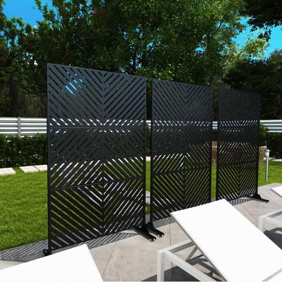 Black Metal Free Standing Outdoor Privacy Screen for Patio Garden