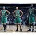 Kevin Garnett Paul Pierce and Ray Allen Boston Celtics Unsigned Green Jersey Photograph