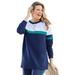 Plus Size Women's Color Block Long Sleeve Sweatshirt by Woman Within in Navy Waterfall White (Size 2X)