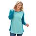 Plus Size Women's Colorblock Scoopneck Thermal Sweatshirt by Woman Within in Azure Deep Teal (Size M)